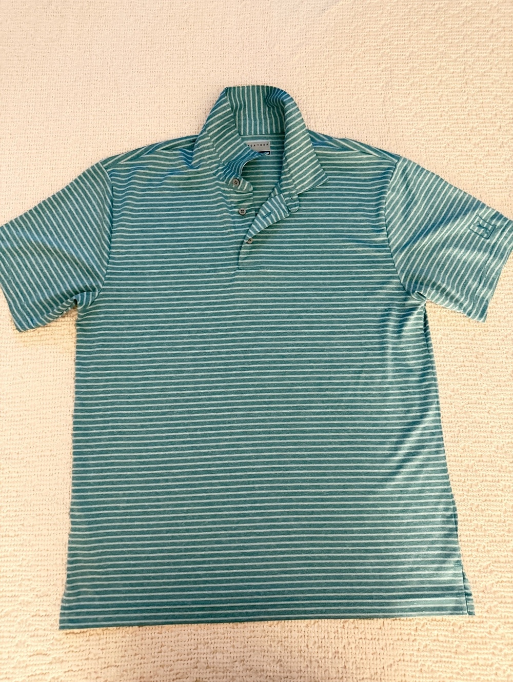 FJ teal striped polo shirt